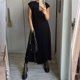 thumbnail image 4 of Vestido plisado de Color liso para mujer, prenda cómoda e informal con manga voladora, dobles bolsillos laterales, moda de verano, 4 of 4