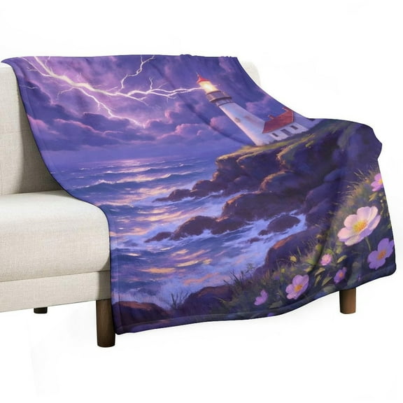 Light House Print Flannel Blanket Novelty Pattern Nap Blanket Sofa Room Office Soft Throw Blanket Outdoor Camping Warm Blanket