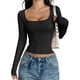 thumbnail image 2 of Camisas de Larga para Mujer, Tops Cortos, Cuello Cuadrado, Camisetas Básicas para Salir, Ropa de Invierno Y2K 2025 Negro S, 2 of 7