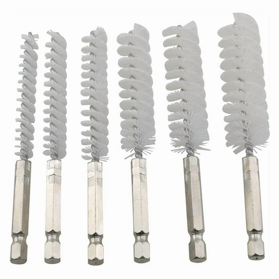 6PCS 8-19mm Drill Wire Brush Hexagonal Rod Deburring Pipe Brush Set Nylon 1/4 Inch Drill Cleaning Wire Brush,6 * Brushs,White & Silver