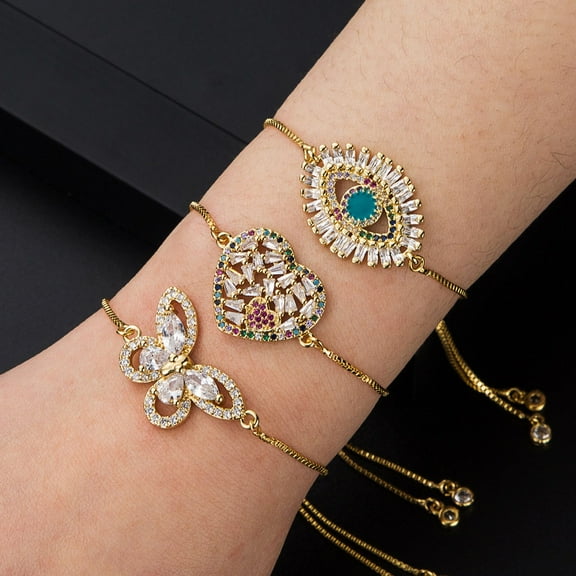 Women's Fashion Normcore Style Copper-plated Gold Micro Inlaid Zircon Heart Butterfly Bracelet