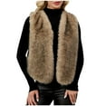 thumbnail image 4 of Hueook Faux Fur Jacket Womens Ladies Warm Faux Furry Coat Jacket Winter Solid V-neck Sleeveless Outerwear Khaki S, 4 of 8