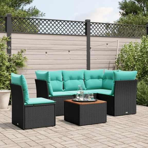 vidaXL 6 Piece Patio Sofa Set with Cushions Black Poly Rattan