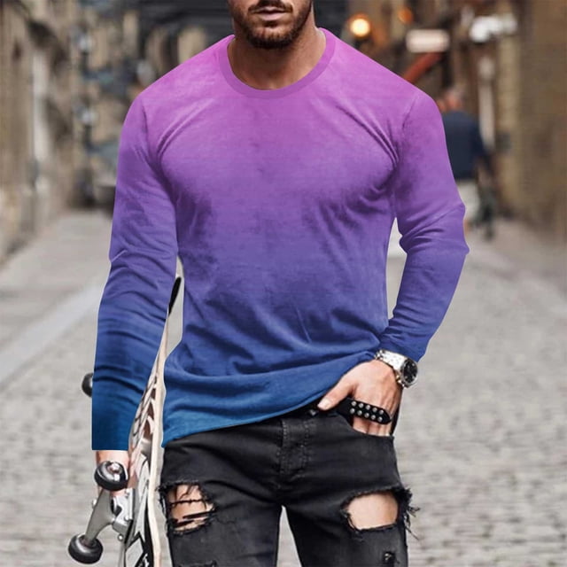 Blusas y camisas de manga larga con cuello redondo para hombre, blusa informal de manga larga con cuello redondo y estampado, blusa de poliéster para hombre