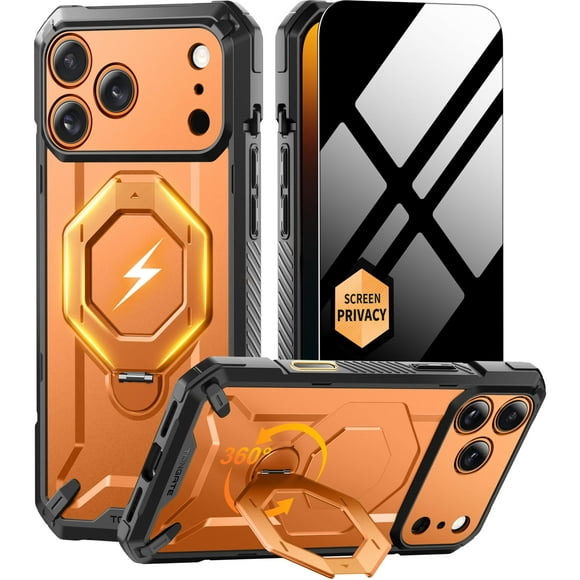 Funda TONGATE para iPhone 17 Pro 6.3" Naranja con Soporte Giratorio 360°