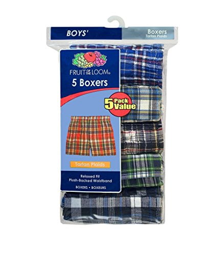 Fruit of the Loom 5Pack Boys Plaid Boxers Boxer Shorts Kids Underwear L 
