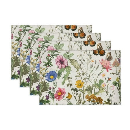 

YANMS Flowers Butterflies Placemats Set of 4 Summer Party Kitchen Dining Decoration 11.8*17.7in