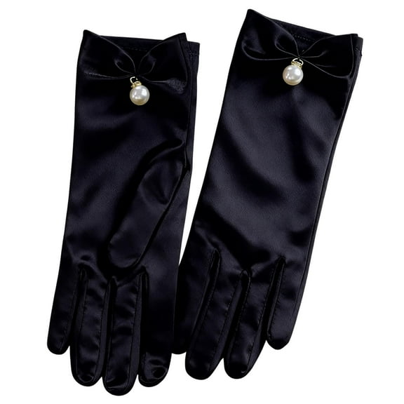Elegant Ladies Formal Long Satin Evening Gloves with Pearl for Wedding Brides Opera and