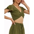 thumbnail image 2 of Lovito Casual Plain Twist Front Shirred Ruffle Crop Top Blouses, 2 of 5