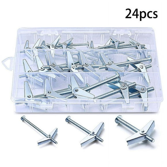 Bolts and Nuts Kit,24 Piece Switch Bolts and Wing Nut Kit for Drywalls - Fixing Hardware for Lights Bookshelfs and Sink