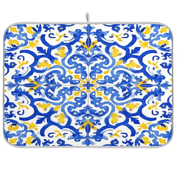 IAUYY 18 x 24 Inch Dish Drying Mat Dish Drying Mat Microfiber Kitchen Mats Large Counter Absorbent Dish Pad Drainer Rack Blue and Yellow Watercolor Composition