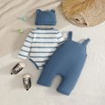 thumbnail image 4 of UAYOTSE Baby Boys 3 Piece Cartoon Overalls Outfit Stripe Bodysuit Jumpsuit Ear Hat Infant Fall Winter Clothes Set Size 6-12 Months, 4 of 8