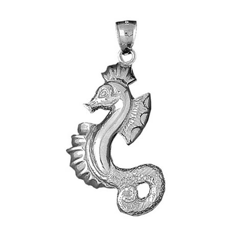 14K White Gold Seahorse Pendant - 49 mm