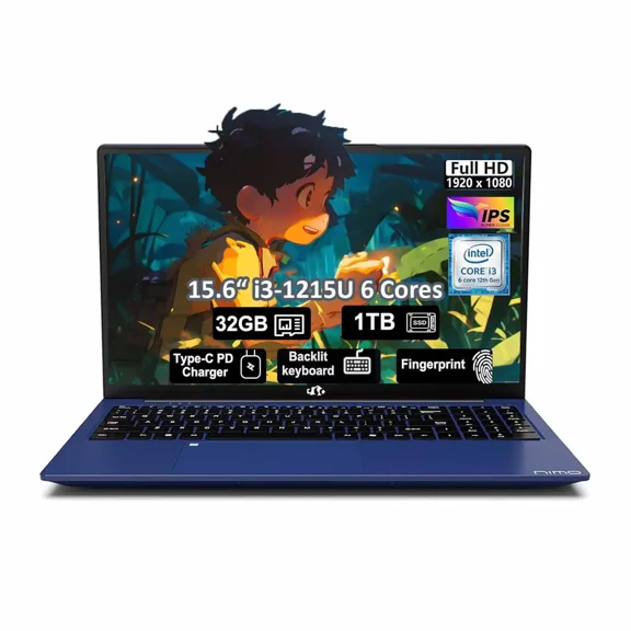 15.6" Business Laptop, 32GB RAM 1TB SSD Intel 6 Core i3-1215U(Beat i5-1135G7, Up to 4.4GHz) Computer with Backlit Keyboard Fingerprint 65W Type C