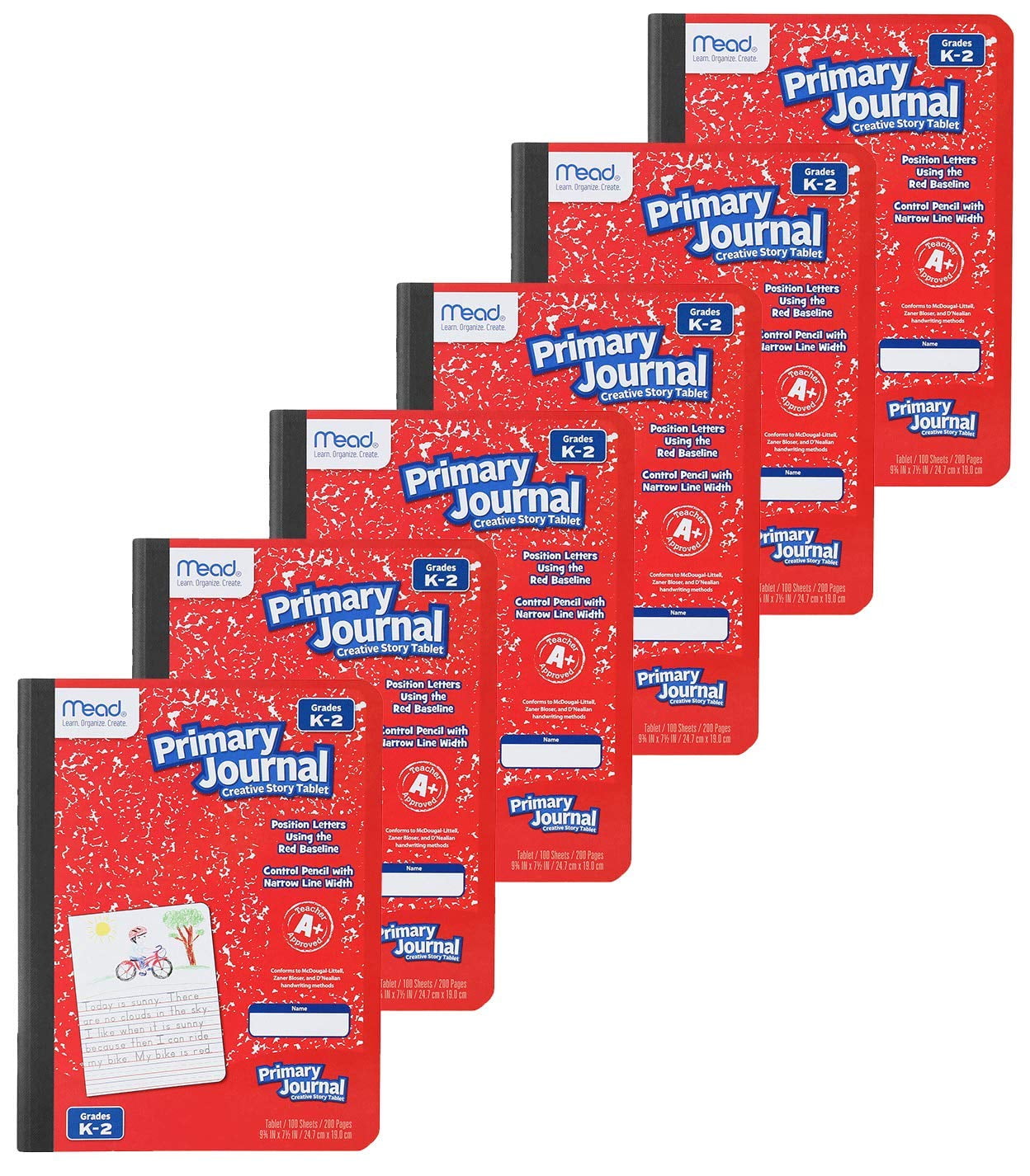 Mead Primary Journal Grades K2 Kindergarten Writing Tablet, 6 Pack Red Primary Composition
