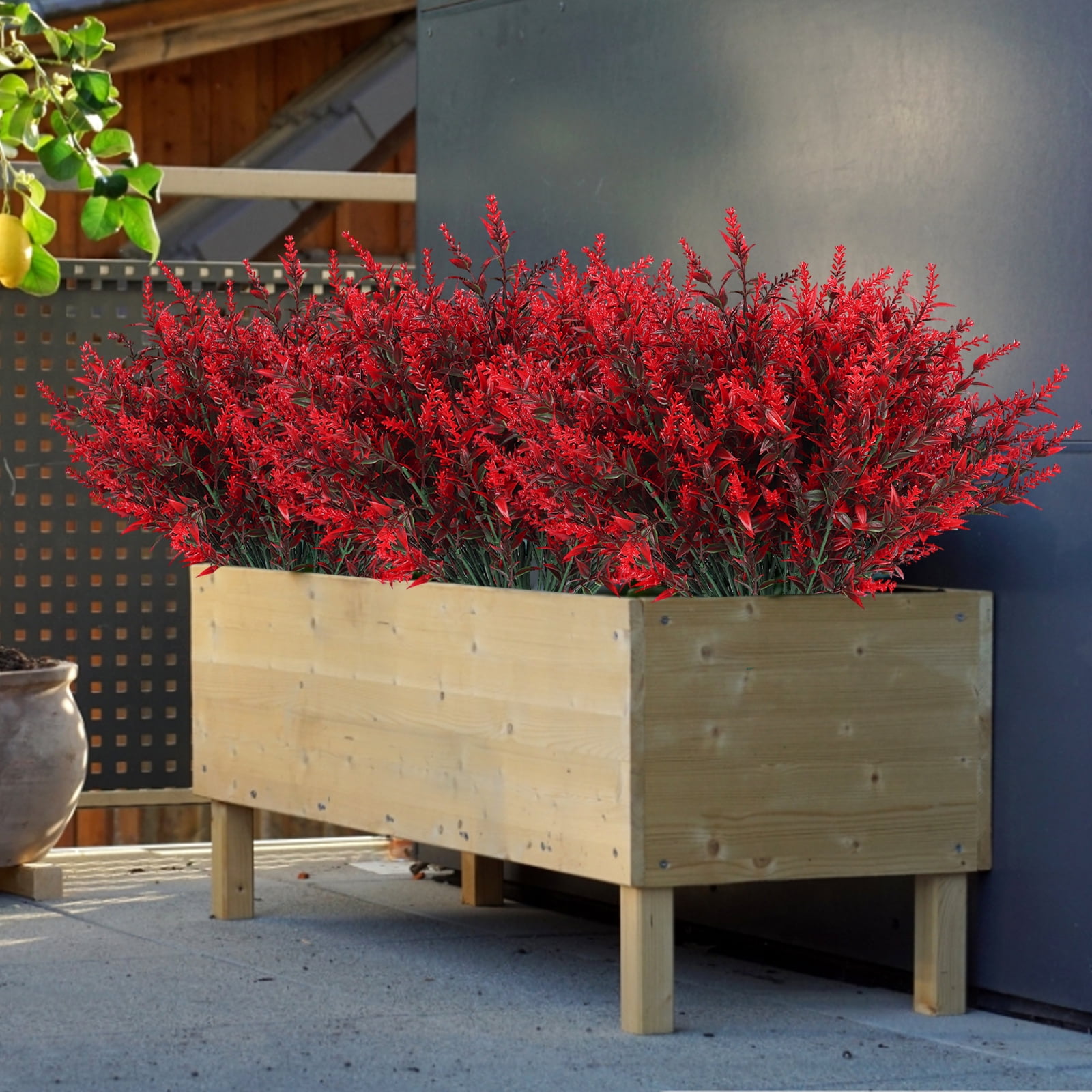 RECUTMS Artificial Outdoor Plants UV Resistant Artificial Greenery Lavender 20 Bundles Indoor Outside Decor Wedding Table Flowers Arrangement Bouquet Filler(Red)