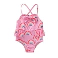thumbnail image 1 of ITFABS Baby Girls One-Piece Swimsuit, Rainbow Print Bow Front Sleeveless Ruffle Beach Bathing Suit, 1 of 9