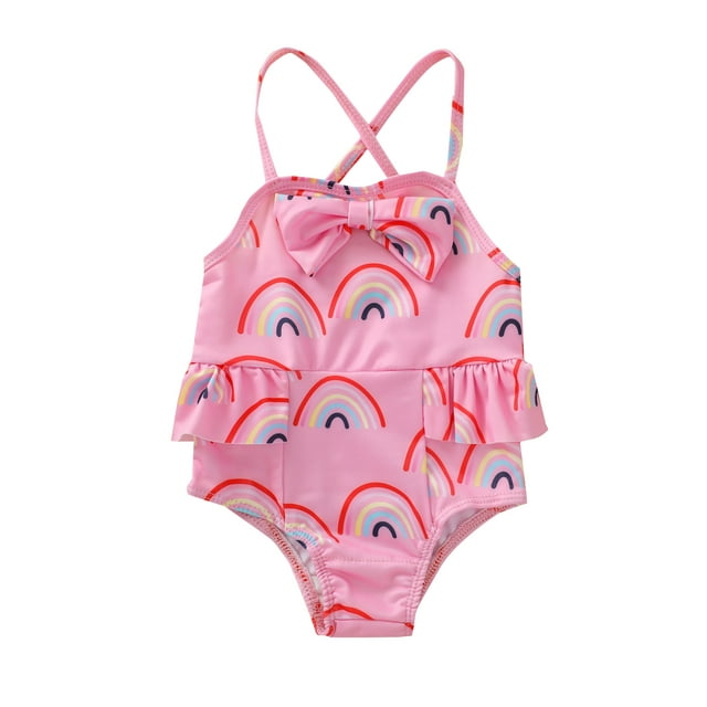 ITFABS Baby Girls One-Piece Swimsuit, Rainbow Print Bow Front Sleeveless Ruffle Beach Bathing Suit