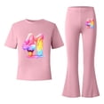 thumbnail image 5 of Rhuody Ensembles pour Filles Rentrée des Classes Imprimés de Dessins Animés Ensemble de Survêtement à Manches Courtes Hauts à Col Rond Pantalons Évasés Vêtements d'Été Décontractés Rose 8-9 Ans, 5 of 5
