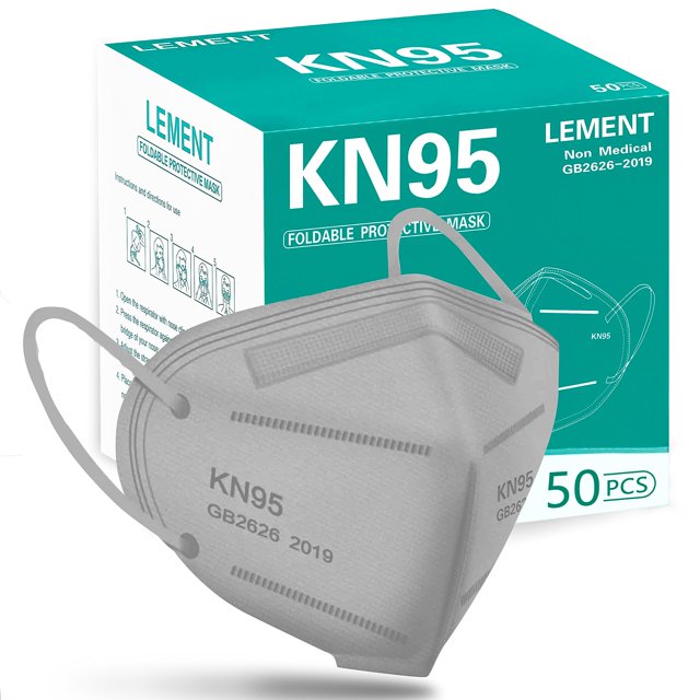 Mascarilla facial KN95 LEMENT, 50 unidades, con elástico antipolvo, gris