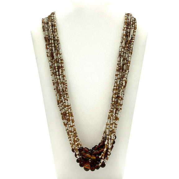 27" Brown and Clear Glass Bead Necklace (Dozen)- 12 Necklaces/ 1 Dozen