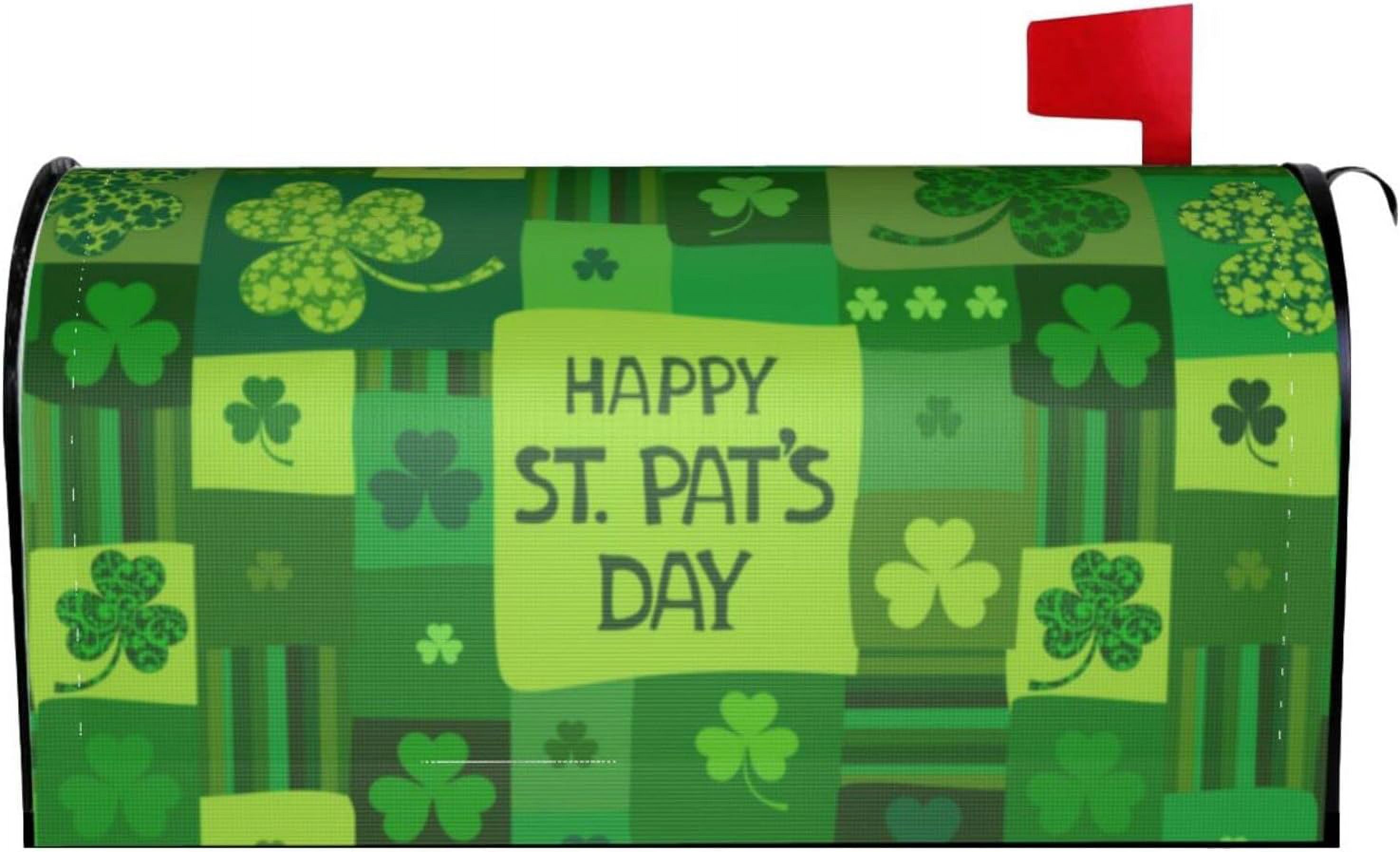 St. Patrick''s Day Green Plaid Clover Mailbox Magnetic Post Mailbox Cover Garden Decor Outdoor Large 25.5" X 21"