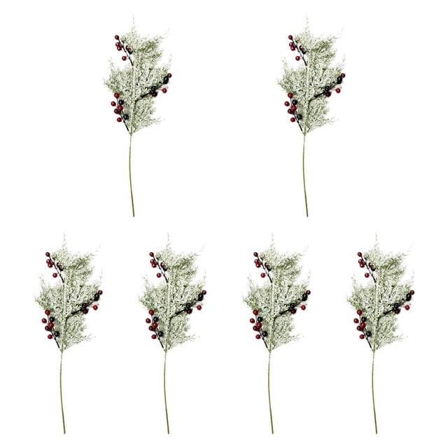 6x Palillos de cedro artificiales nevados Adornos para de Navidad Decoración navideña para bricolaje Decoración navideña de invierno Arreglo