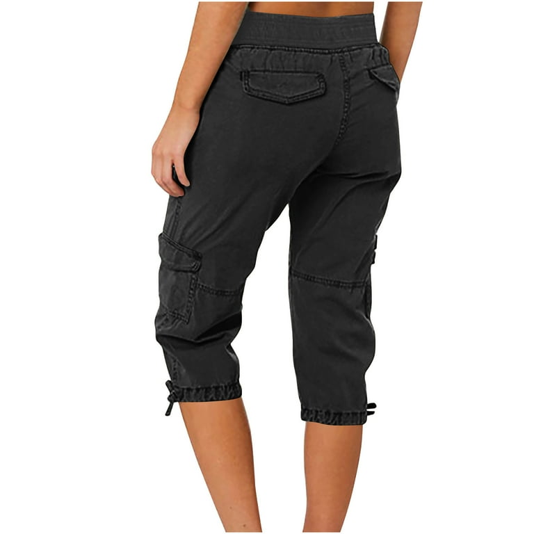 QATAINLAV Womens Knee Length Cargo Pants High Waisted Drawstring