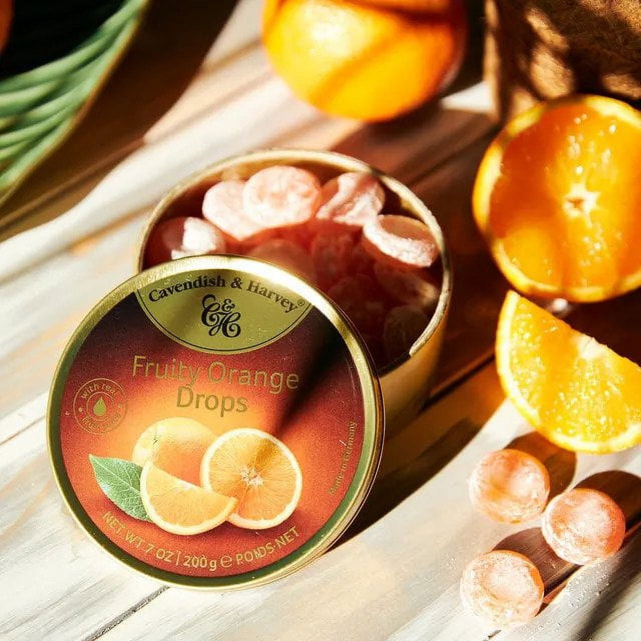 3 PACK - CAVENDISH & HARVEY Fruity Orange Hard Candy Drops 7 oz/ 200g each tin
