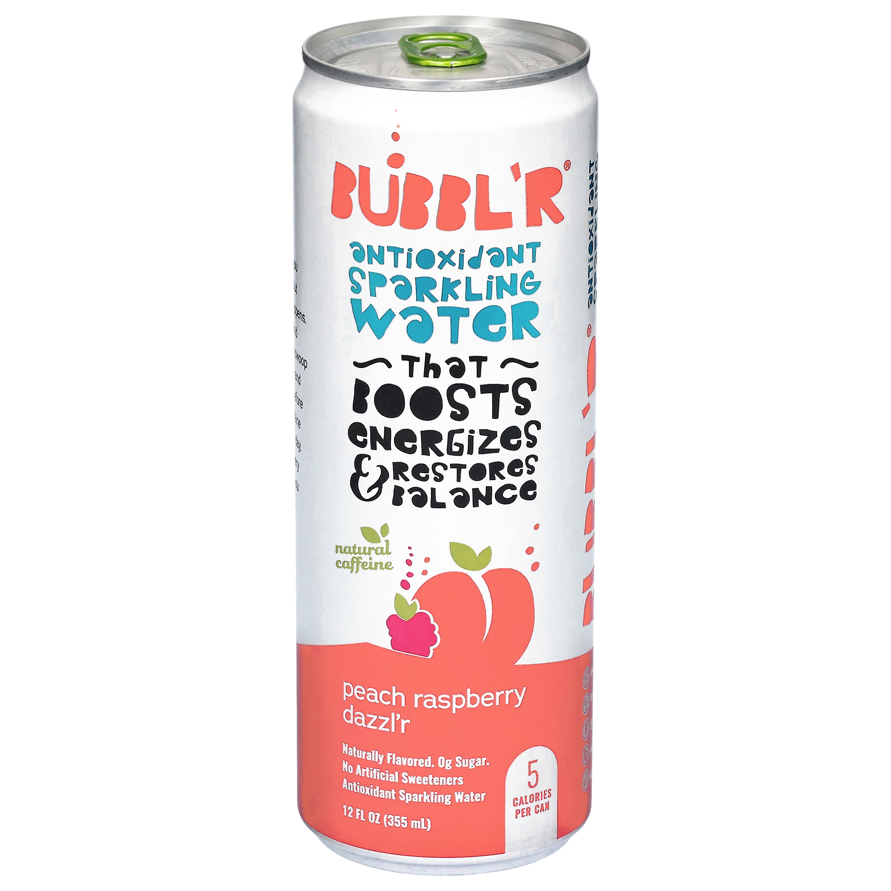 (4 pack) BUBBL'R Antioxidant Sparkling Water, Peach Raspberry Dazzl'r, 12 fl oz, 6 Pack Cans