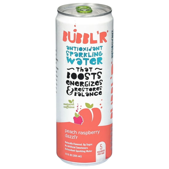 BUBBL'R Antioxidant Sparkling Water, peach raspberry dazzl'r, 12 fl oz Can