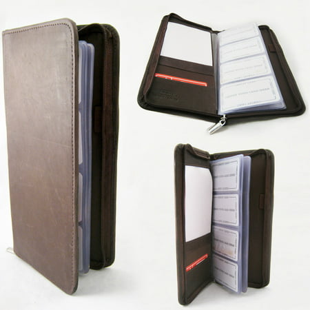 Genuine Leather Business Card Holder 160 Cards Organizer Book IDs Cards Brown !! - 0