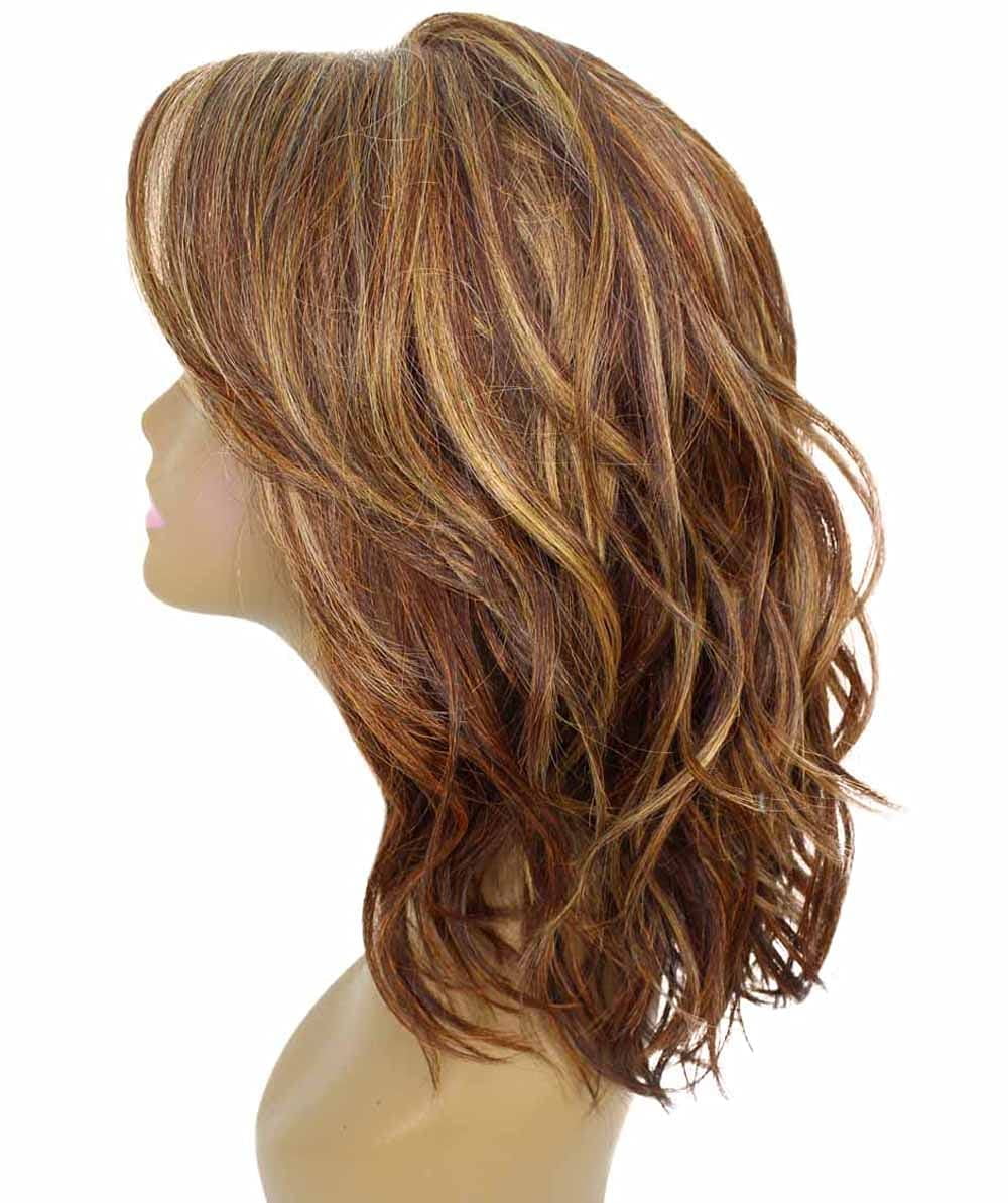 LUXLUXE Rayana Wavy 15 Inch Long 4X4 Hand-Tied Lace Front Wig, Heat Resistant Fiber, 20+ Shades of Natural, Dip Dyed, & Blended Colors (#BX4335 - Auburn Brown Blend)