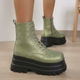 thumbnail image 3 of Xfvqtps Comfortable Winter Boots for Women Chunky Sole Slip on Ankle Booties with Side Zipper Round Toe Casual Fashion Boots Green, 3 of 7