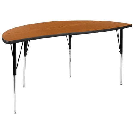 UPC: 0889142515579 | Flash Furniture Wren 60 Half Circle Wave Flexible Collaborative Oak Thermal Laminate Activity Table – Standard Height Adjustable Legs