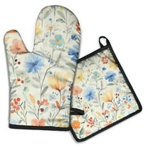 Pioneer Flower Kitchen Oven Mitt and Pot Holder Sets 2 Pcs for Baking, Cooking and Grilling, Heat Resistant Up To 392 °F