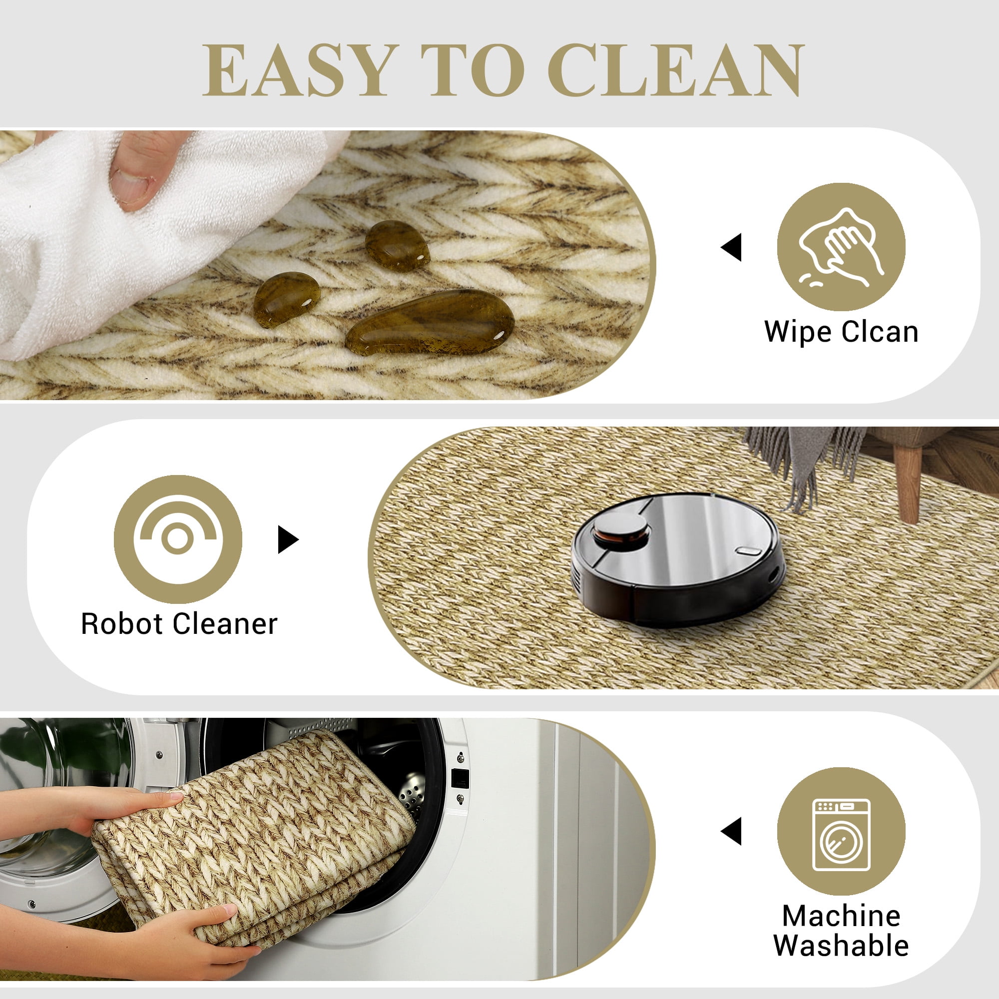 Garvee 3'x5' Oval Area Rug Modern Braided Print Rug Machine Washable Bedroom Rug Non Slip Non Shedding Accent Rug for Entryway, Camel
