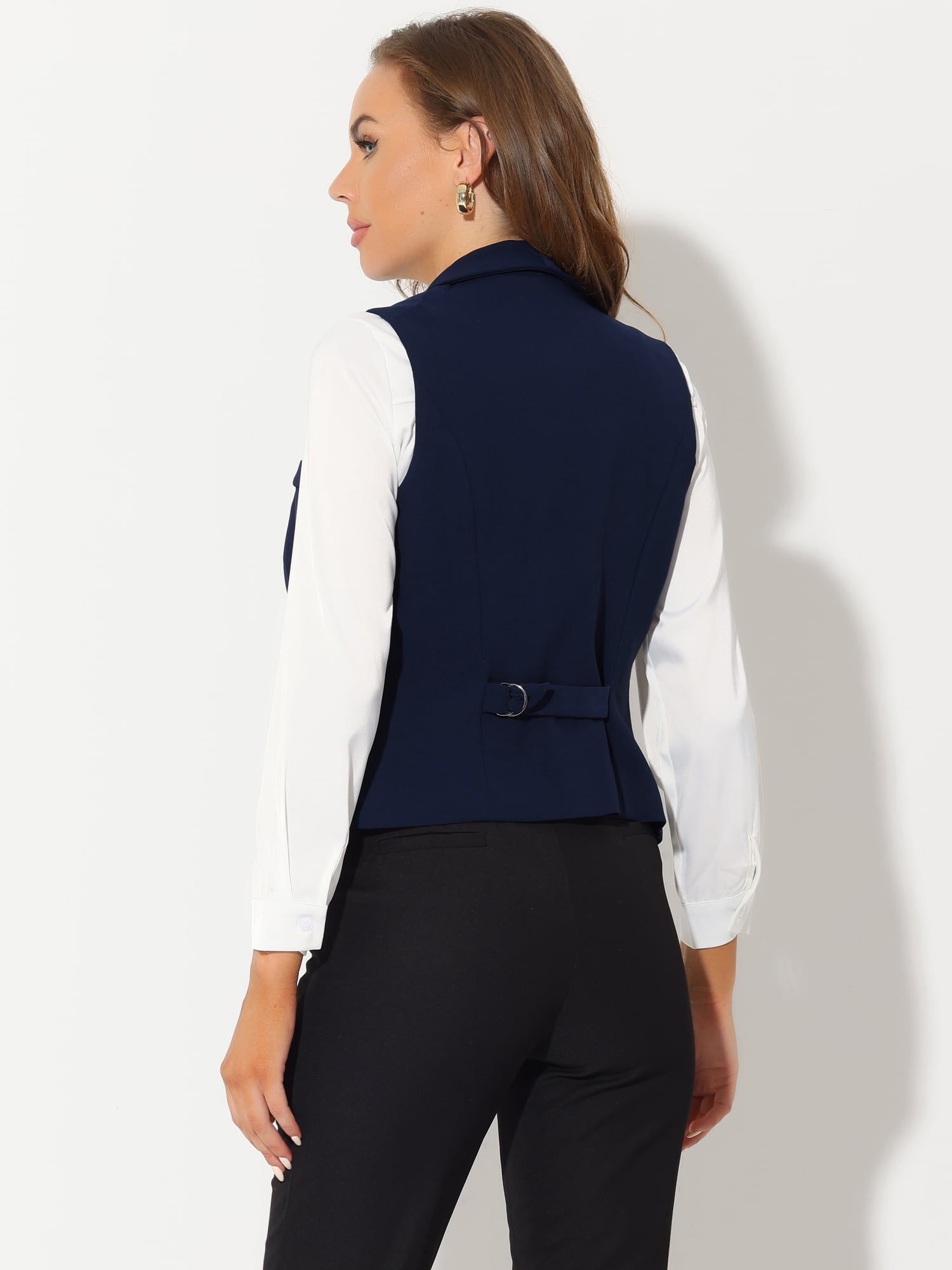 DARING DIVA Women's Waistcoat Double Breasted Shawl Lapel Suit Vest XS Dark Blue