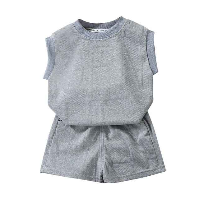 LUOGENLI Summer Children's Vest Set Boys Sleeveless Summer Clothes Large Children's Style Loose Version of Children's Clothing White Maxi Boysuit with Pockets Grey 4-5 Years