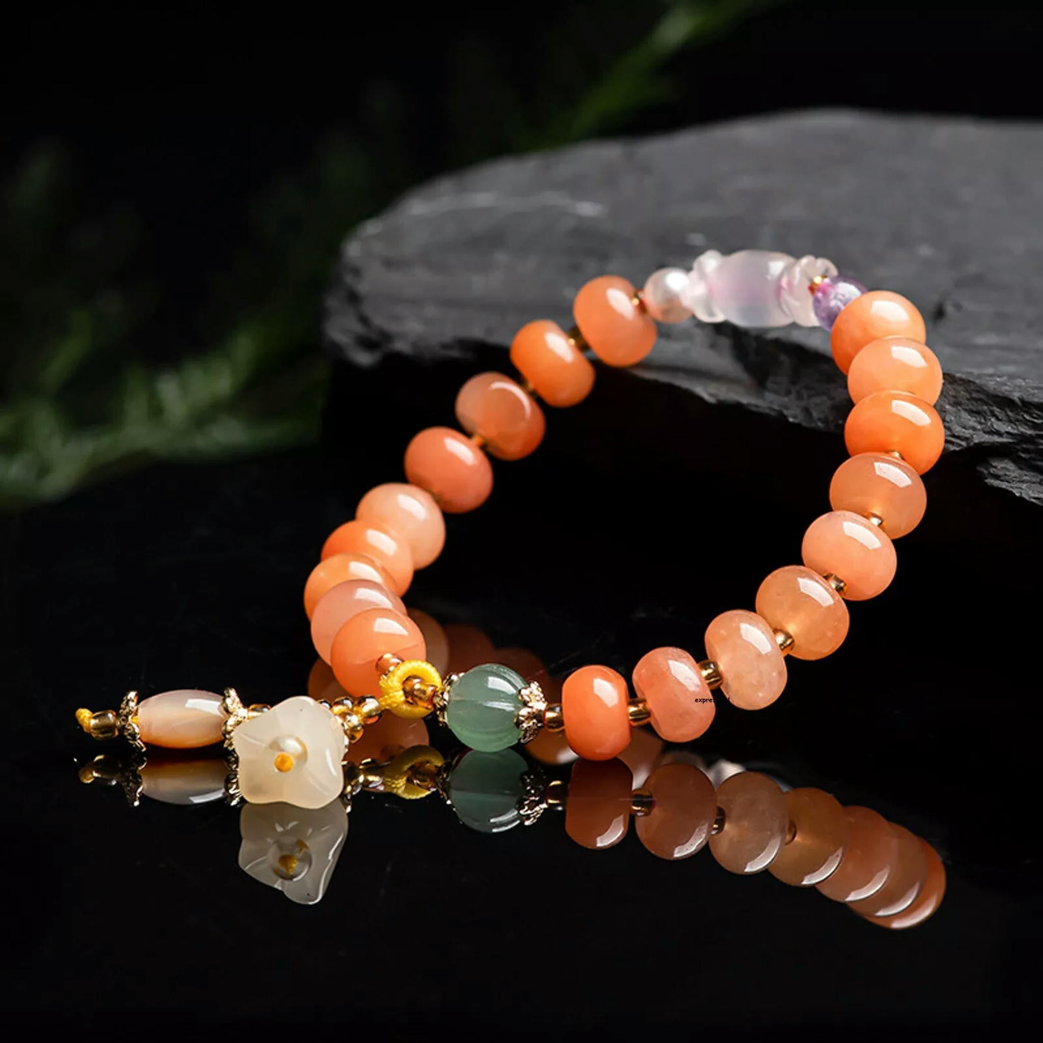 HOOUN Natural Jade Bangle Women Lucky Yellow Abacus Beads Flower Bracelet