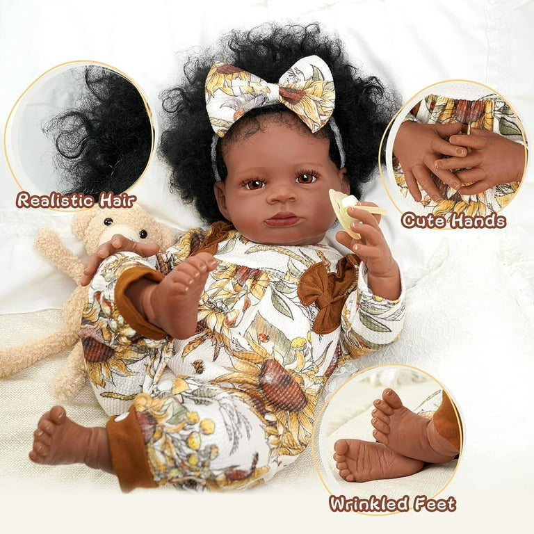 RSG 18-Inch Lifelike Reborn Black Girl - Open Eyes Realistic-Newborn Baby  Dolls Handmade Real Life Baby Dolls with Clothes and Toy Gift for Kids Age