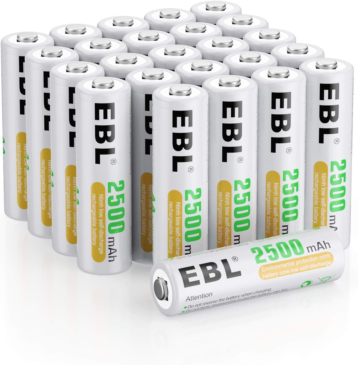 EBL 24Packs AA Rechargeable Batteries 1.2V 2500mAh ,Double a Batteries