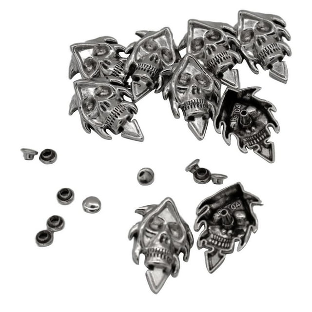 Abbracc 10pcs Leather Rivets Round Rivet Nails Skull Pattern Rivets for Sewing Knitting