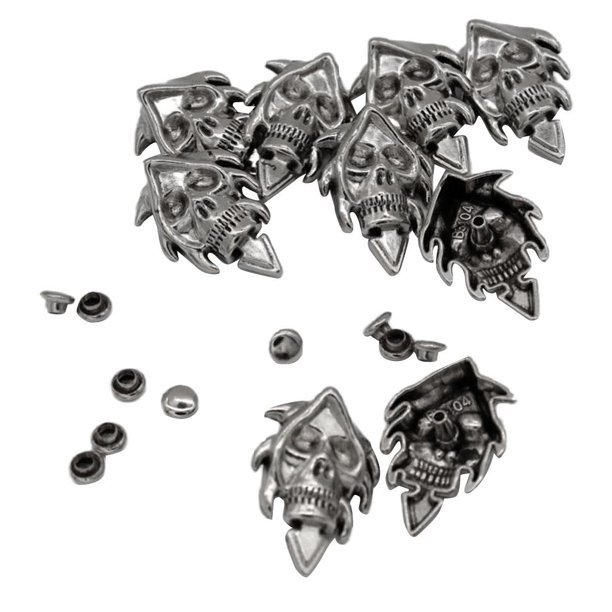 10 Sets Color Negro Cráneo Remaches Rápidos Picos Y Tachuelas Puntas Metálicas Nailhead Para Bricolaje Artesanía En Cuero - Decorar Su Bolso, Cinturón Baoblaze Remaches de calavera de plata