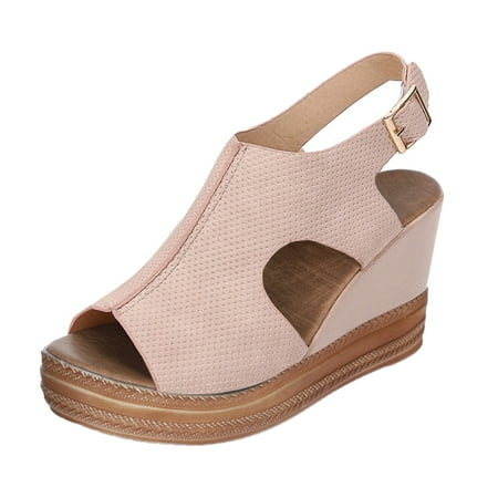 

HSMQHJWE Womens Shoes Sandals Dressy Wedge Platform Espadrille Ankle Strap Slingback Open Toe Summer High Heel Casual Sandals