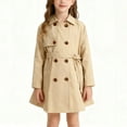 thumbnail image 3 of OGLCCG Girls Double-Breasted Trench Coat Windproof Classic Lapel Button Overcoat with Belt Buckle Lightweight Outerwear with Pockets 1-13 Years, 3 of 8