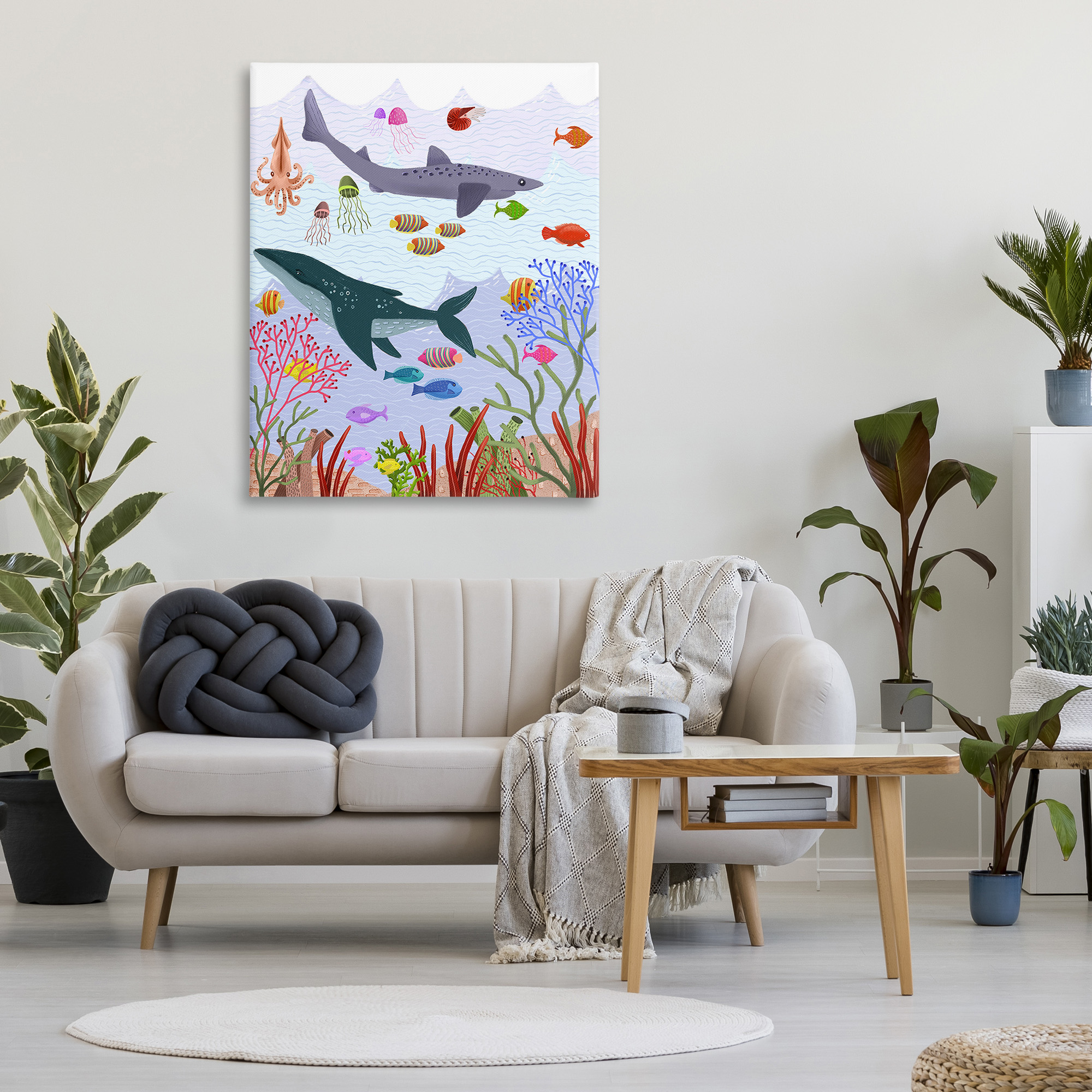 Stupell Industries Underwater Sea Animals Animals & Insects Painting Gallery Wrapped Canvas Art Print Wall Art, 36 x 48