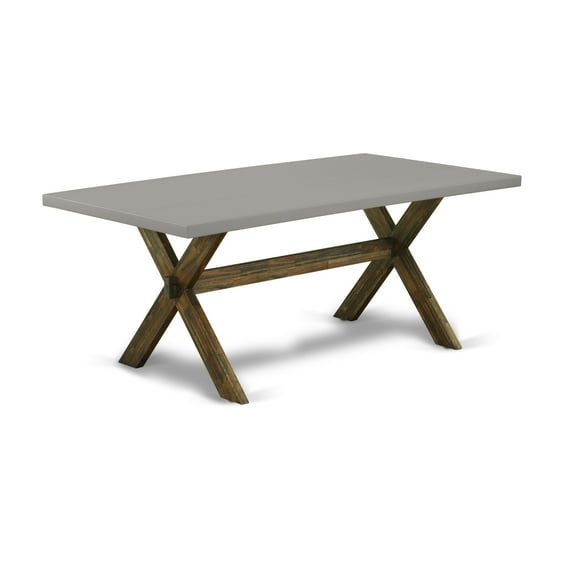 East West Furniture 7-Pc dining room table set Includes 6 Parson dining chairs with Upholstered Seat and High Back and a Rectangular Dining Room Table - Distressed Jacobean Finish