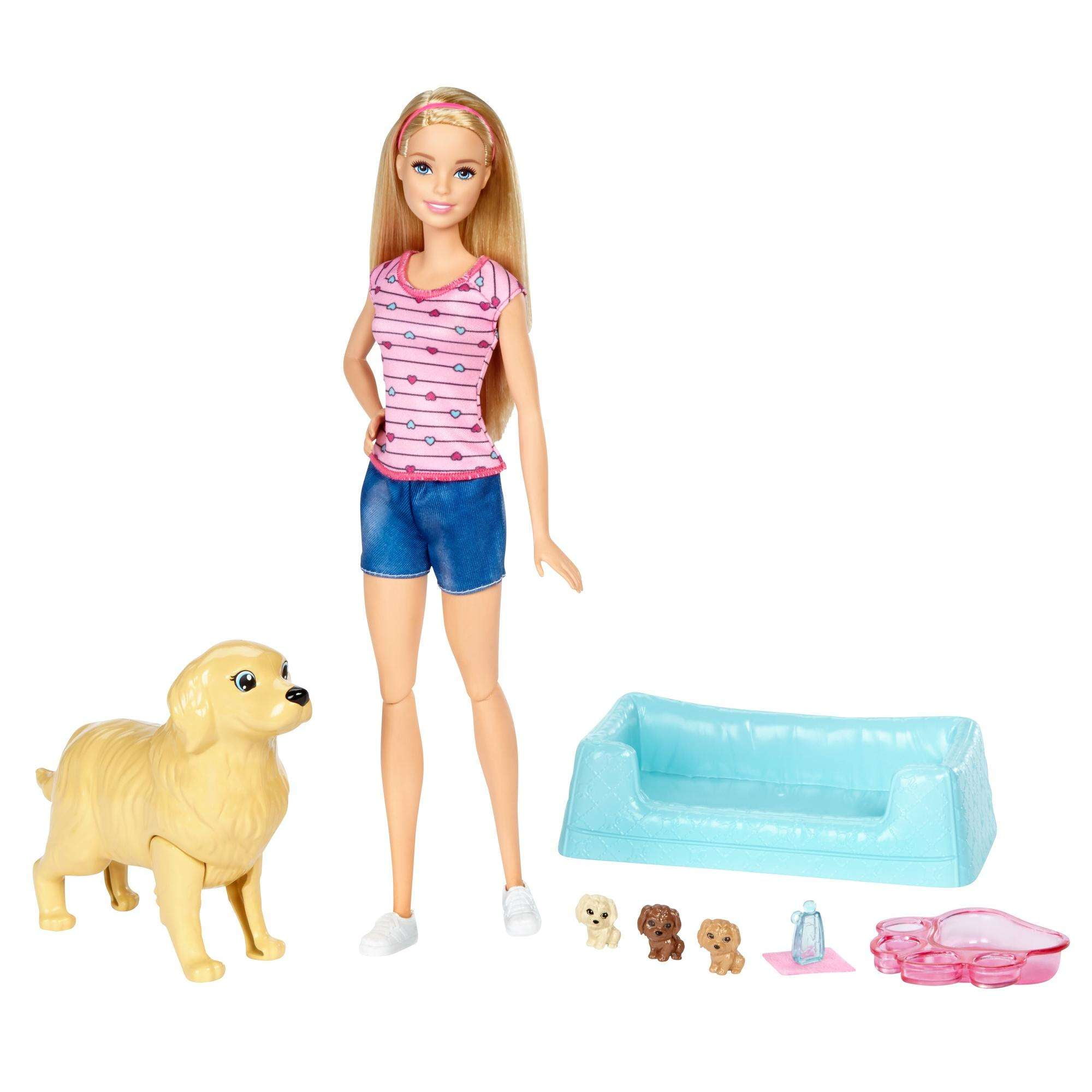 Gift Set with 2 Dolls and Puppies NEW Barbie GNC61 Barbie Puppy Picnic Playset 