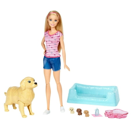 Barbie Newborn Pups Set with Doll, Mommy Dog & Color-Change